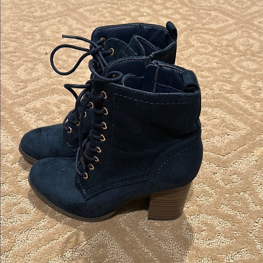 Women's Navy Lace-Up Ankle Boots
